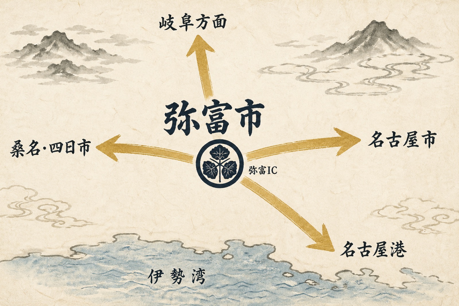 弥富IC 伊勢湾岸自動車道 物流ハブ図 四方向の放射状アクセス