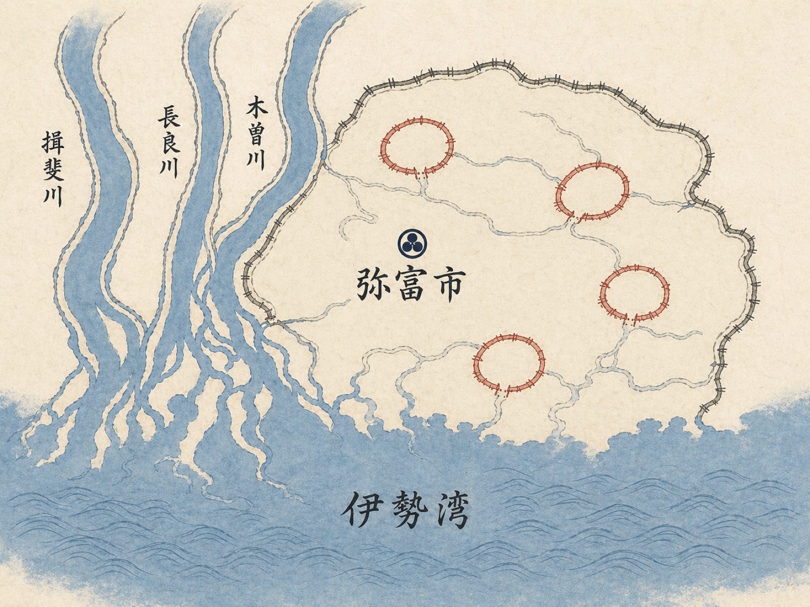 弥富市の海抜ゼロメートル地形図 木曽三川と輪中の集落